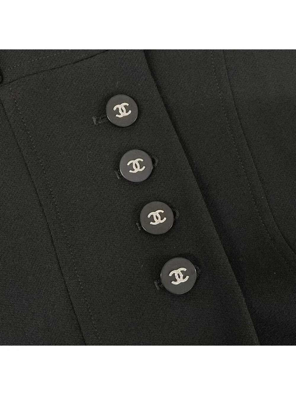 Chanel Jacket Black Long Sleeve CC Logo Silver Wool